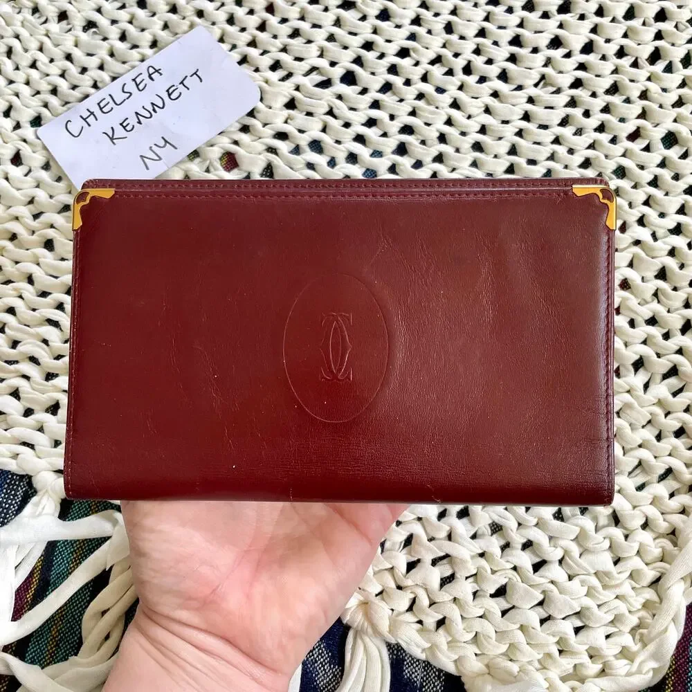 Cartier Leather Bifold Vintage Must De Wallet Bordeaux